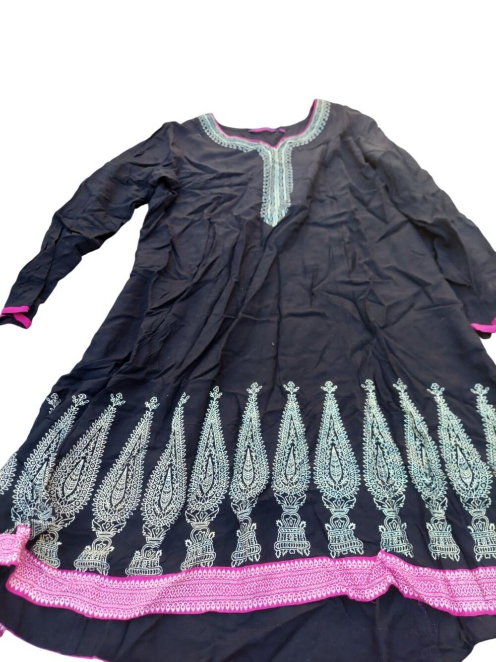Srishti Womens Navy Blue Kurta With Embroidered Detailing & Pink Accents XL 1409